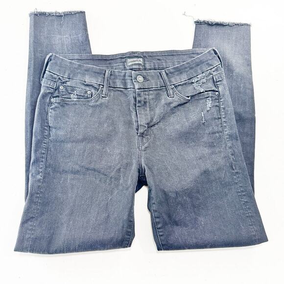 Mother Looker Ankle Fray Guilty as Sin Black Denim Jeans Ripped Raw Hem Size 29 - Picture 2 of 9